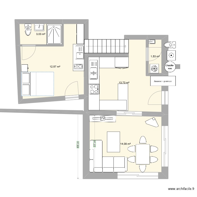 plan maison le bas 2. Plan de 5 pièces et 45 m2