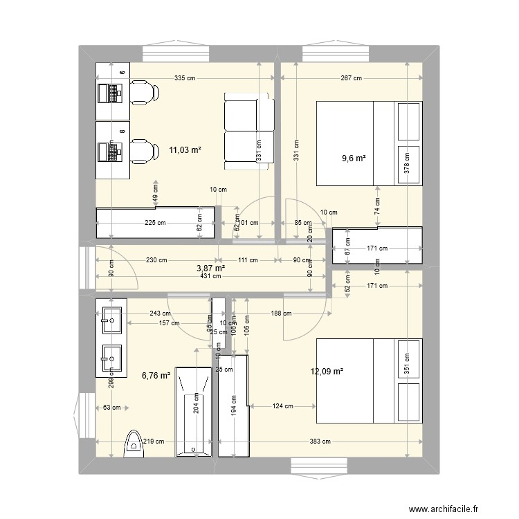 32RDS CHAMBRES ACTUEL. Plan de 5 pièces et 43 m2