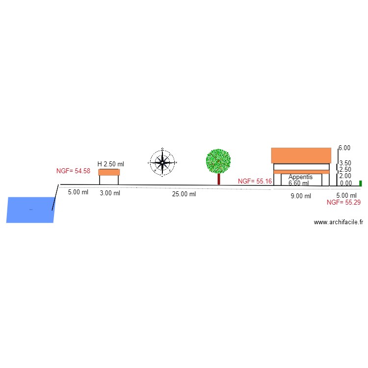 Pakn en coupe      chalet 79. Plan de 4 pièces et 54 m2