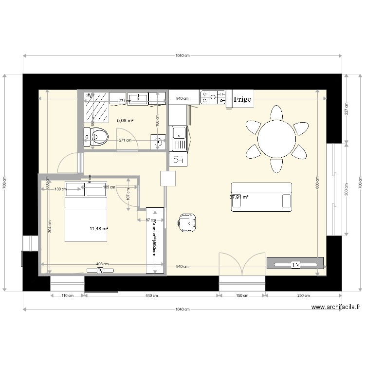 grange Touvois. Plan de 3 pièces et 74 m2