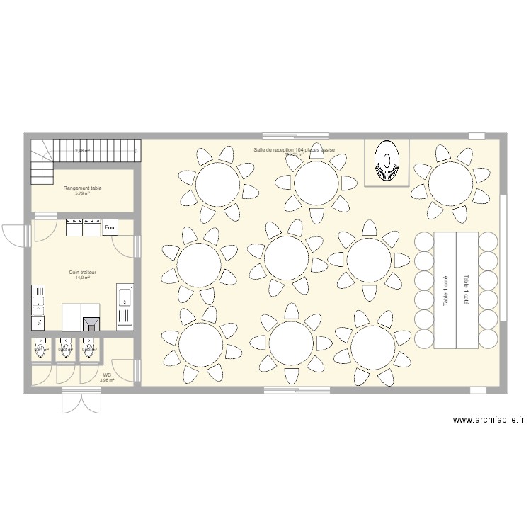 Salle de mariage 3. Plan de 8 pièces et 145 m2