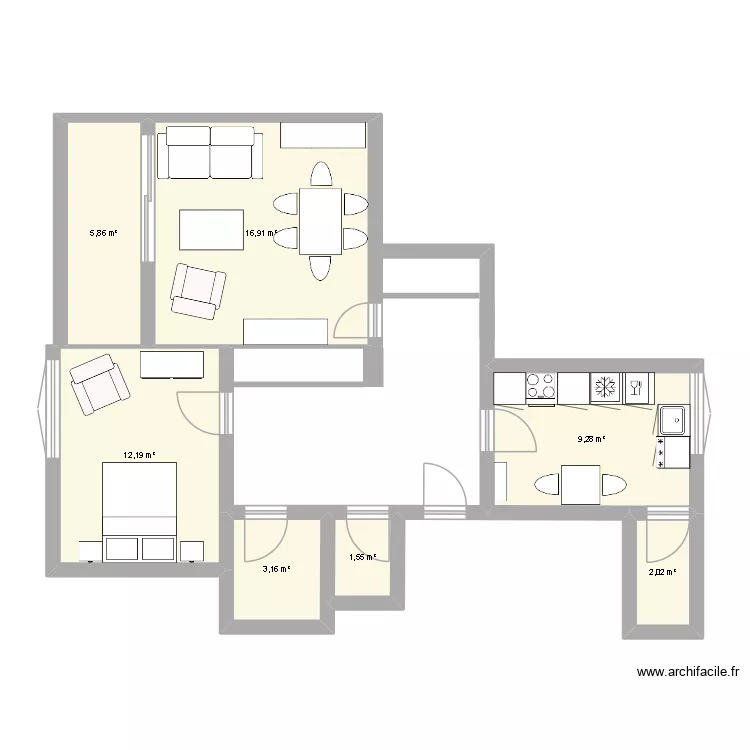 Appart. Plan de 7  et 51 m²