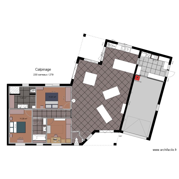 Calepinage 2. Plan de 8 pièces et 211 m2