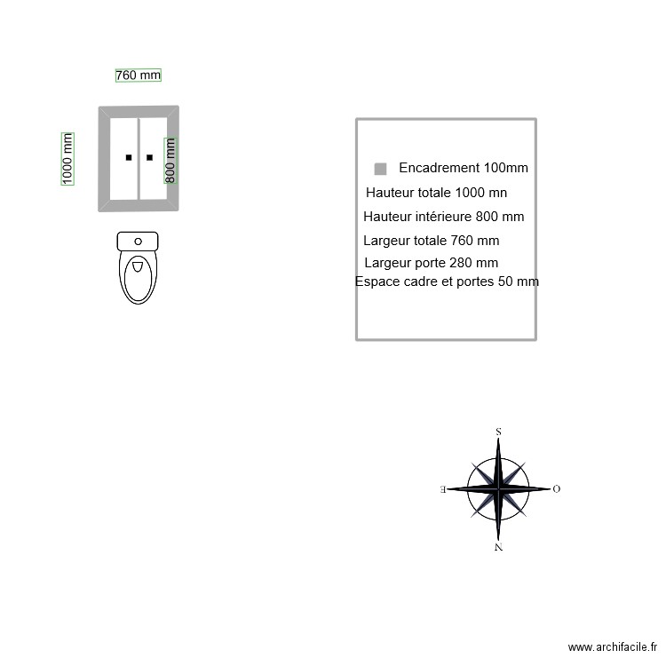 porte Toilette. Plan de 2 pièces et 4 m2