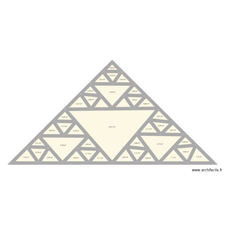 triangle. Plan de 38 pièces et 53 m2