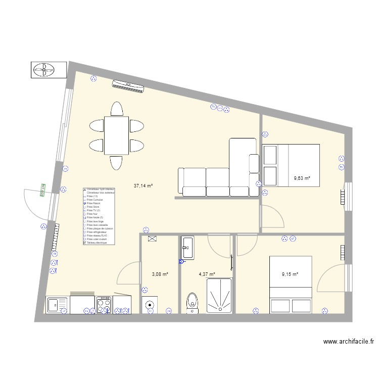 seb maison 4 elec prises. Plan de 5 pièces et 63 m2