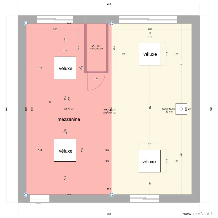 plan mézannine charpentier emmanuelle. Plan de 2 pièces et 75 m2
