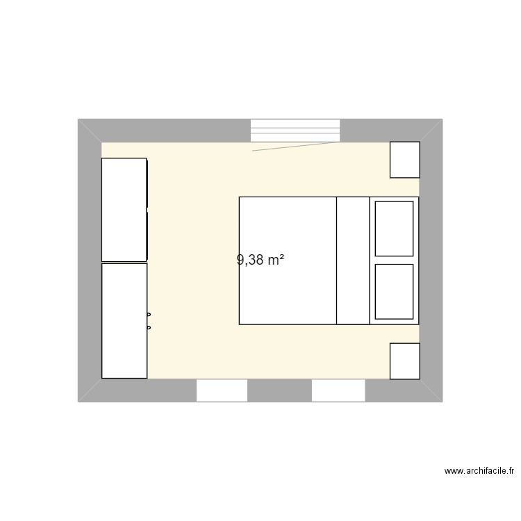 chambre. Plan de 1 pièce et 9 m2