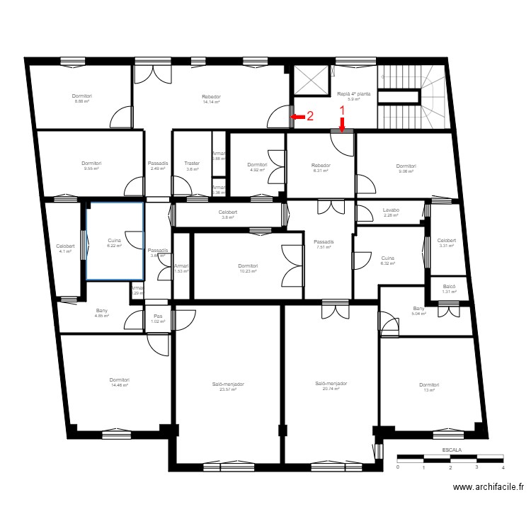 ED. CRISTALL, PLANTA 4. Plan de 33 pièces et 207 m2
