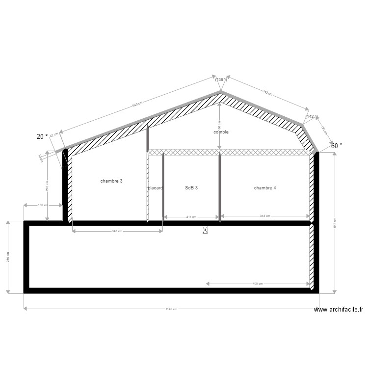 profil toiture partie ouest. Plan de 0 pièce et 0 m2