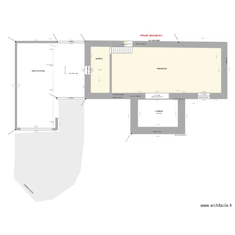 GOURSAT - RDC Grange PROJET R+1 PC. Plan de 3 pièces et 113 m2