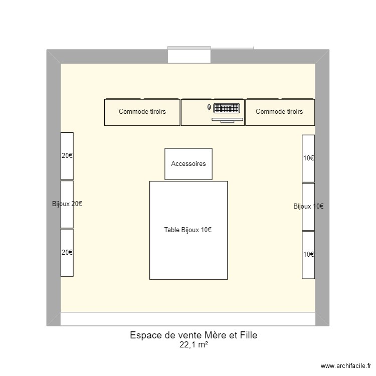 MERE ET FILLE. Plan de 1 pièce et 22 m2