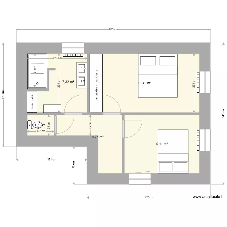 Etage Verrieres douche. Plan de 