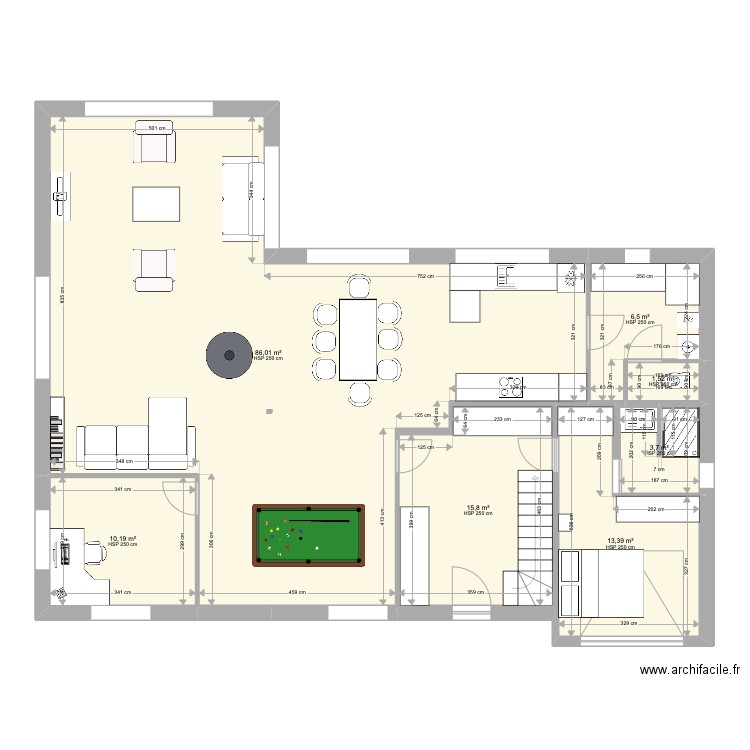 plan 4 cuisine réduite 43. Plan de 25 pièces et 201 m2