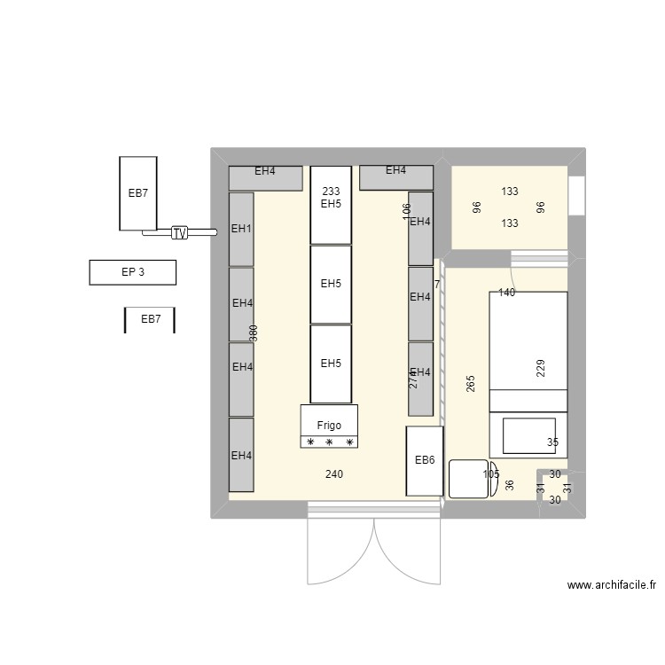 Plan Boutique 4. Plan de 4 pièces et 14 m2