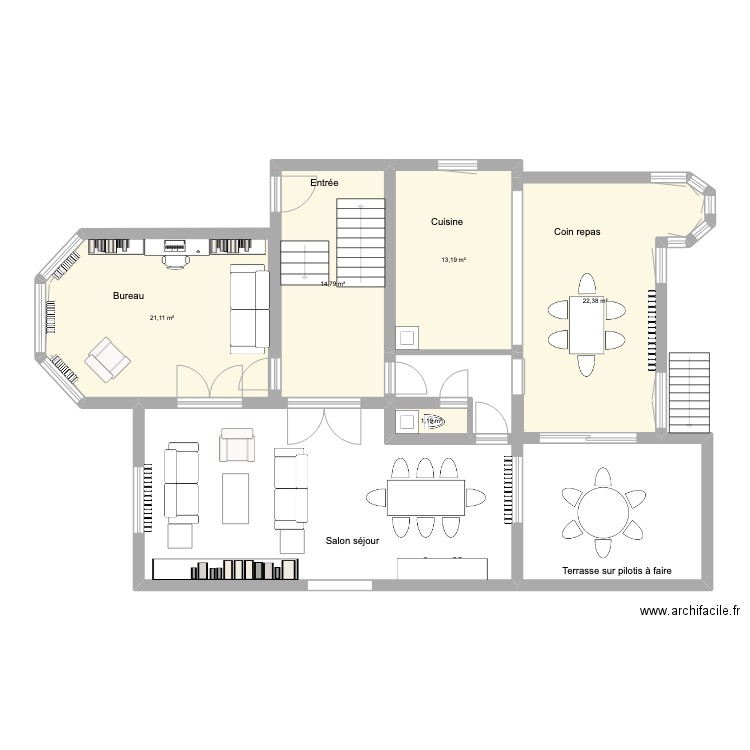 Maisonmeinau1et. Plan de 5 pièces et 73 m2