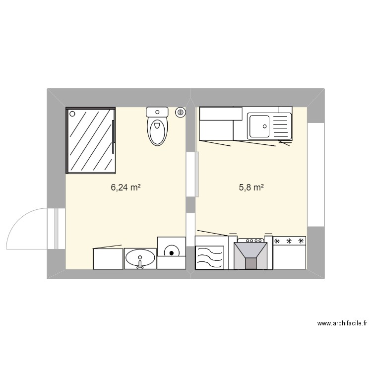 amenagement deux pièces. Plan de 2 pièces et 12 m2