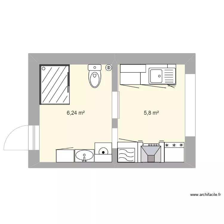 amenagement deux pi&egrave;ces. Plan de 