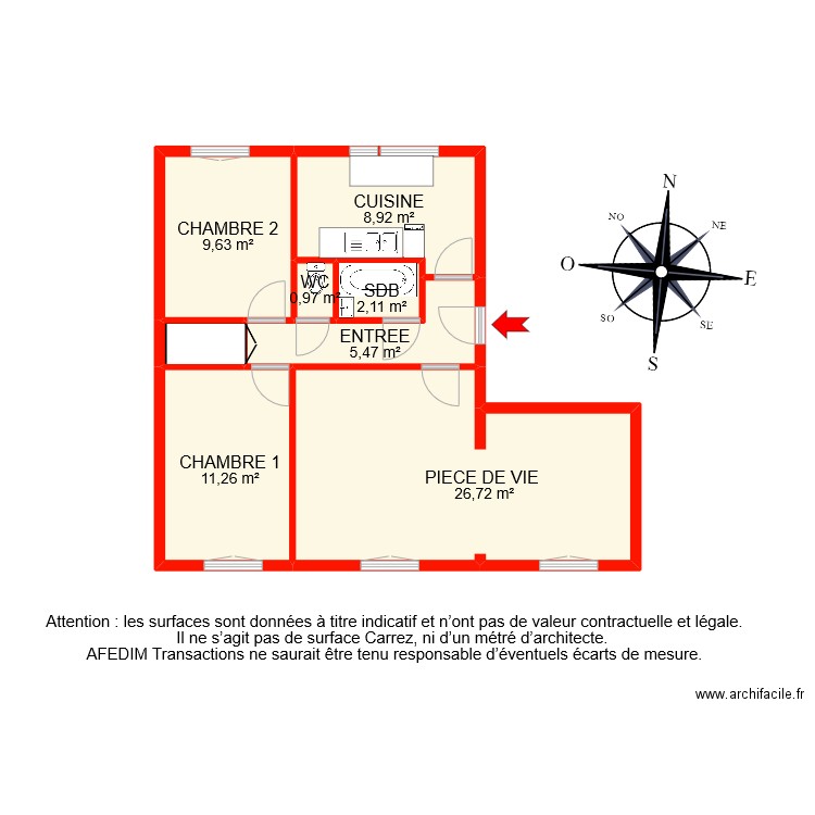 bi 9031. Plan de 8 pièces et 67 m2