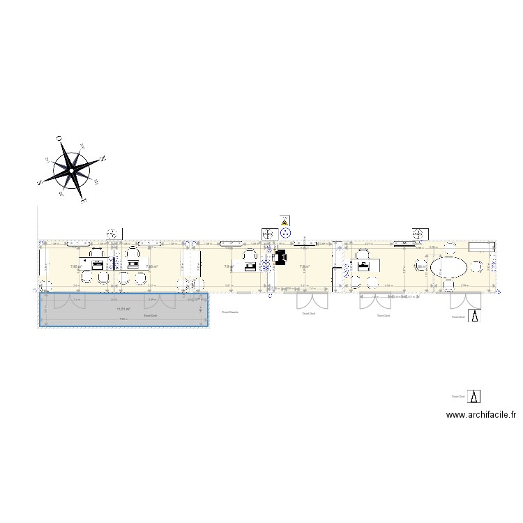 Algeco Albi version rampe accés. Plan de 6 pièces et 59 m2