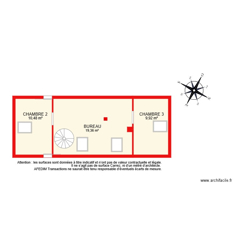 BI 7604 ETAGE . Plan de 4 pièces et 43 m2