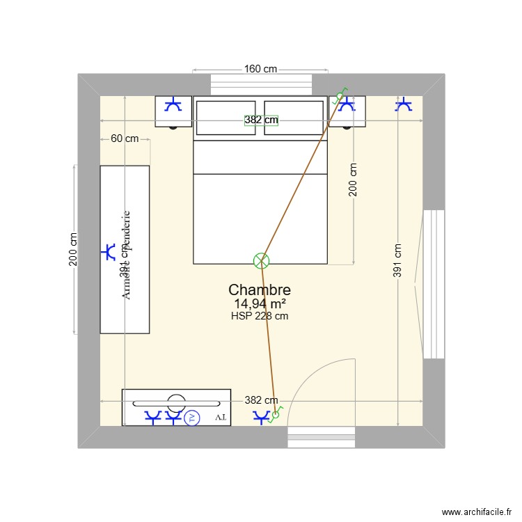 Etage Zimmer links. Plan de 1 pièce et 15 m2