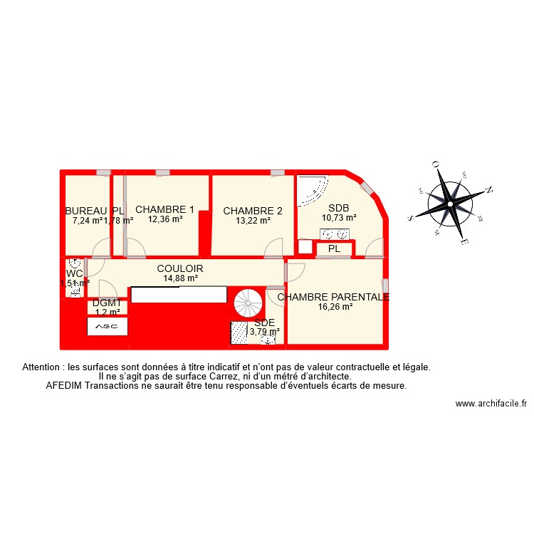 BI 11089 ETAGE 3 NIVEAU 2 . Plan de 16 pièces et 98 m2