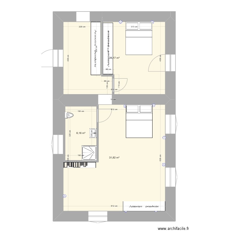 Partie nuit beaumont essaie. Plan de 3 pièces et 71 m2