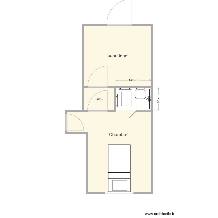 plan apres travaux Le Ber. Plan de 3 pièces et 18 m2