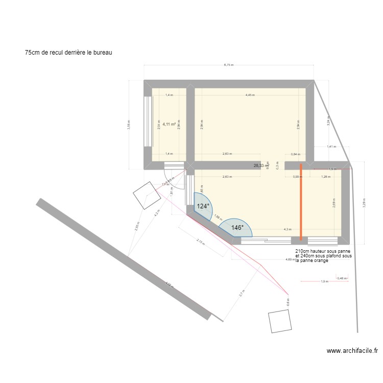 St Jean d'Illac Studio nu 7 vide. Plan de 2 pièces et 32 m2