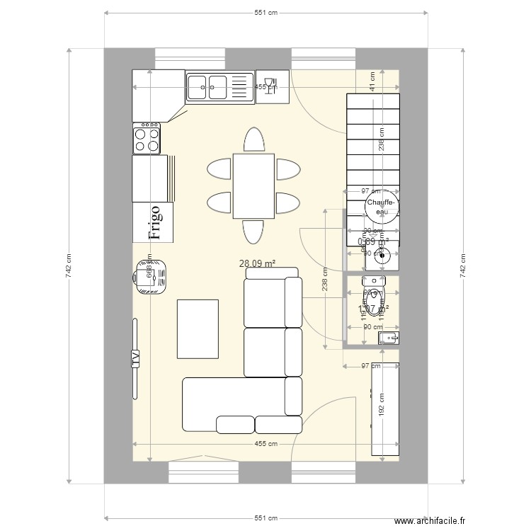 F3 rdc cote garage. Plan de 3 pièces et 30 m2