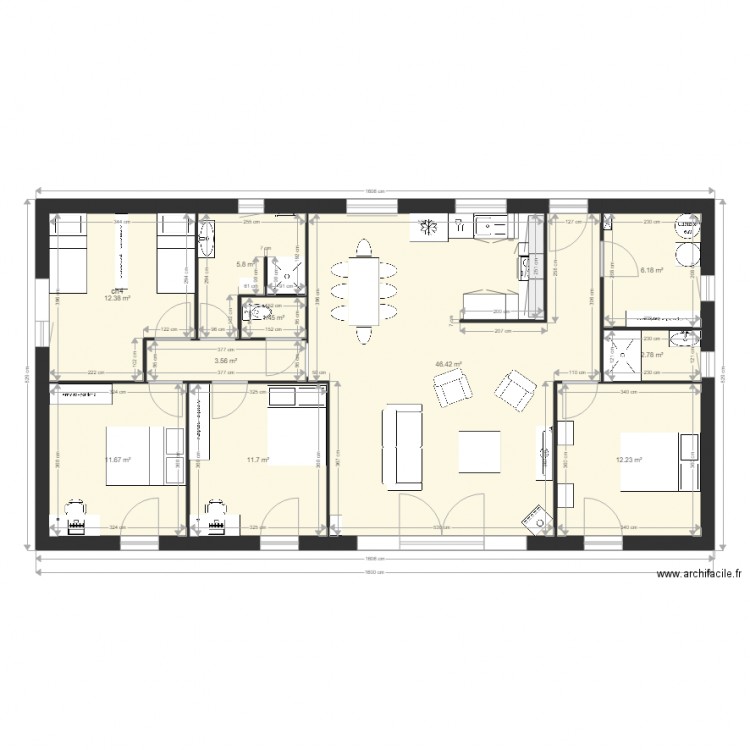 1605x830 avec meubles. Plan de 0 pièce et 0 m2