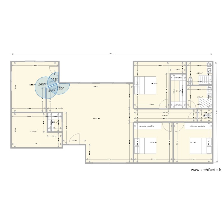 plan U. Plan de 12 pièces et 133 m2