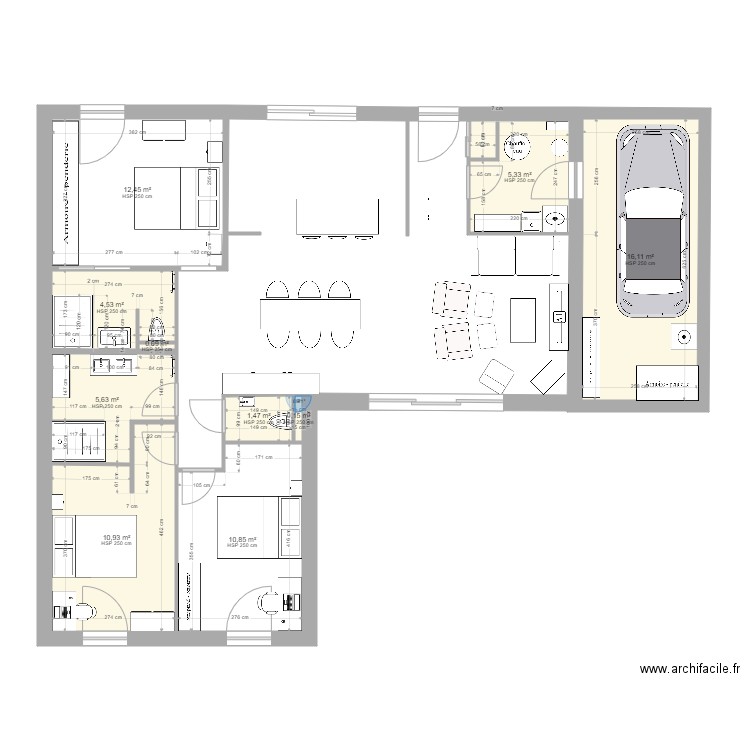 Mesquer chambres1 11bis. Plan de 10 pièces et 68 m2