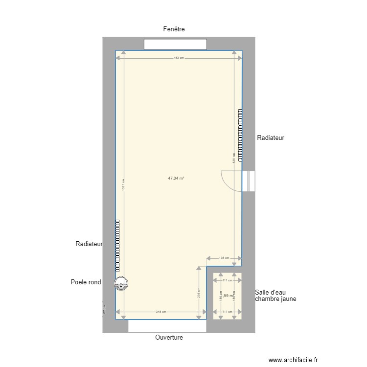 Loft. Plan de 2 pièces et 49 m2