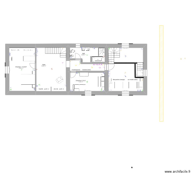 ETAGE. Plan de 6 pièces et 97 m2