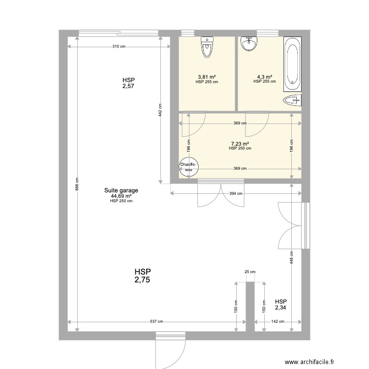Suite garage RP. Plan de 4 pièces et 60 m2