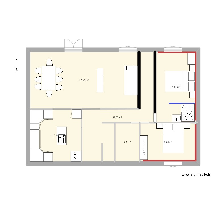 bourbon-1. Plan de 6 pièces et 78 m2