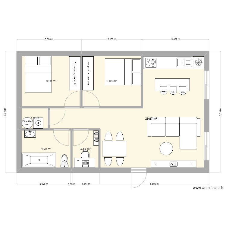 maison 55m. Plan de 0 pièce et 0 m2