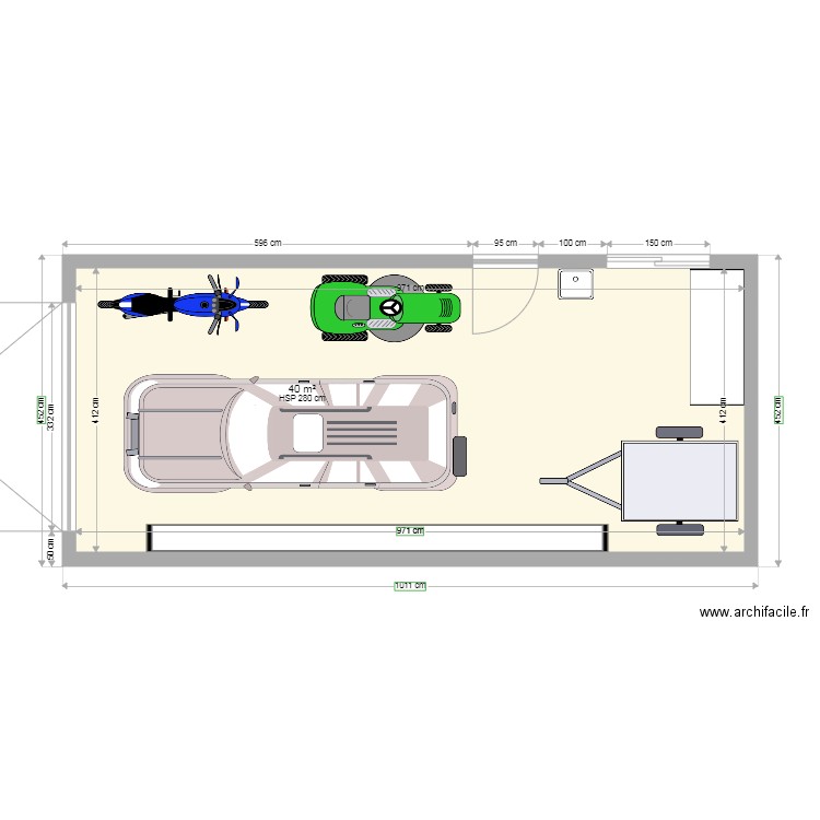 Garage 40m2 longueur. Plan de 0 pièce et 0 m2