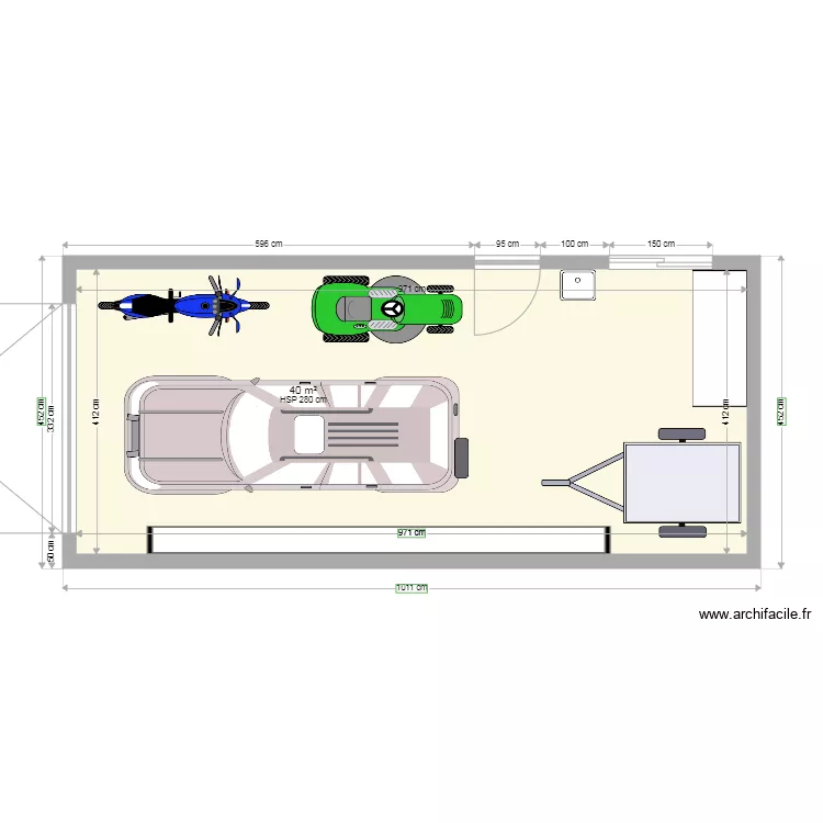 Garage 40m2 longueur. Plan de 