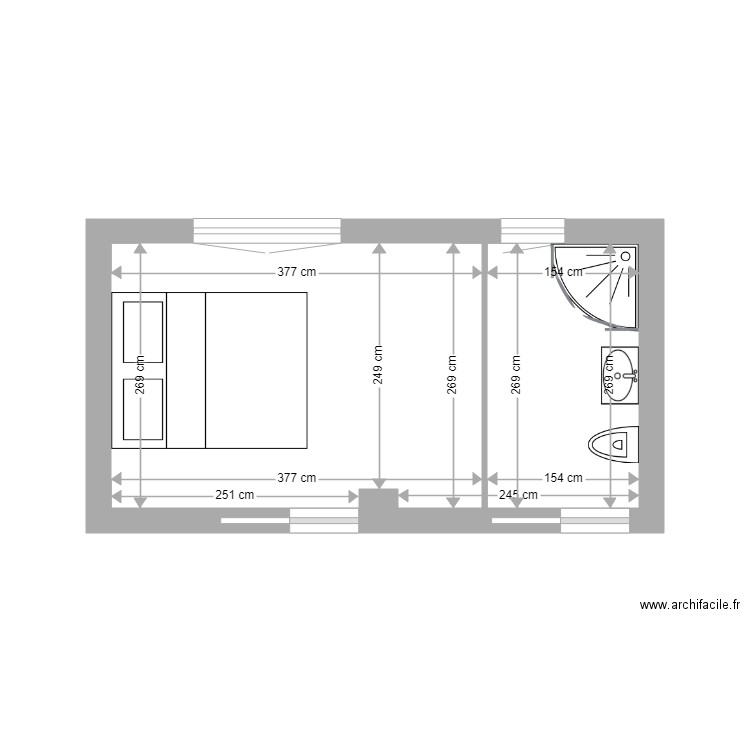 Garage 2020 Salle d'eau&chambre. Plan de 2 pièces et 14 m2
