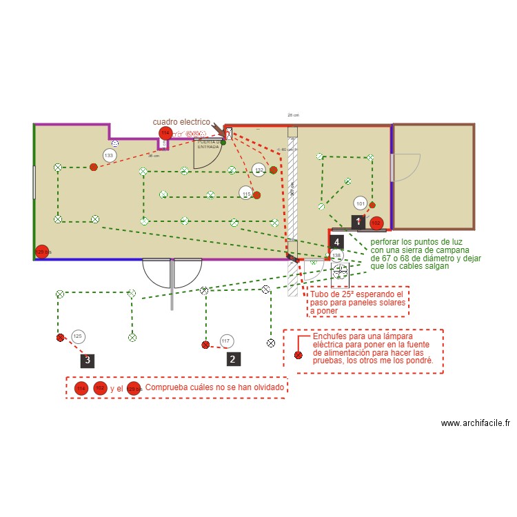 douilles et pcl . Plan de 3 pièces et 43 m2