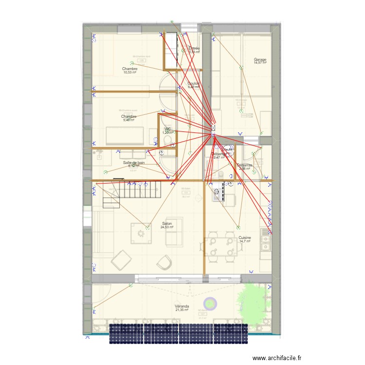 RDC départ tableau. Plan de 21 pièces et 212 m2