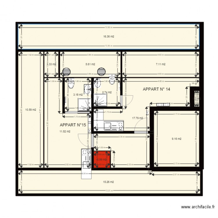Appart numeros Quatorze et Quinze sas MALEMA. Plan de 0 pièce et 0 m2