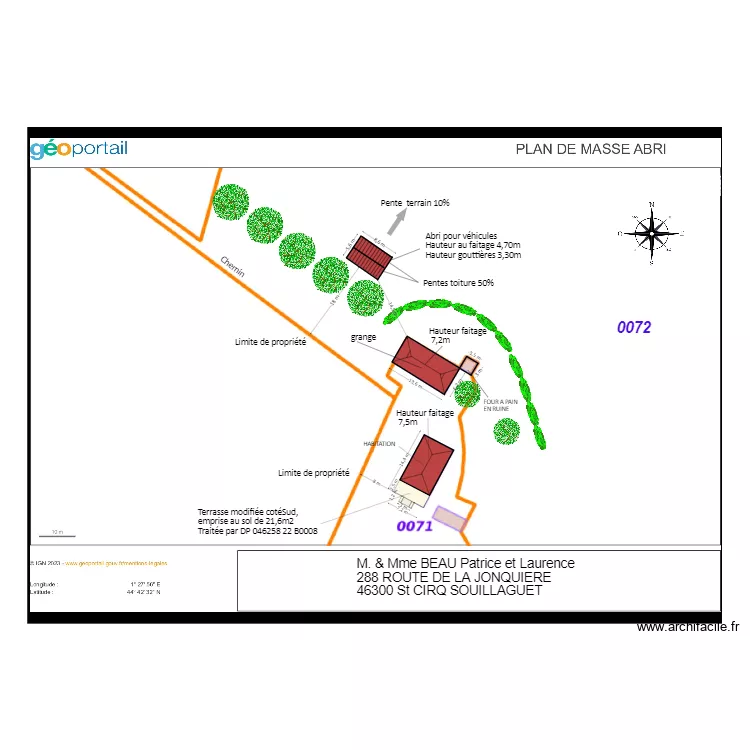 PLAN DE MASSE AVEC ABRI VEHICULES. Plan de 