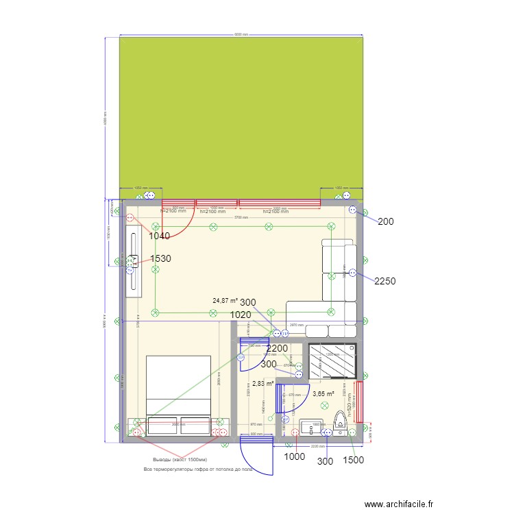 Юсупыч 2 Зеркально. Plan de 4 pièces et 53 m2