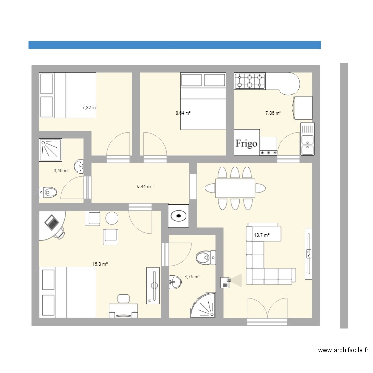 Plan de maison 02. Plan de 8 pièces et 73 m2