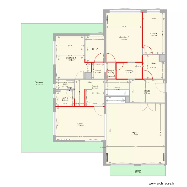 Plan existant avec cloisons supprim&eacute;es. Plan de 