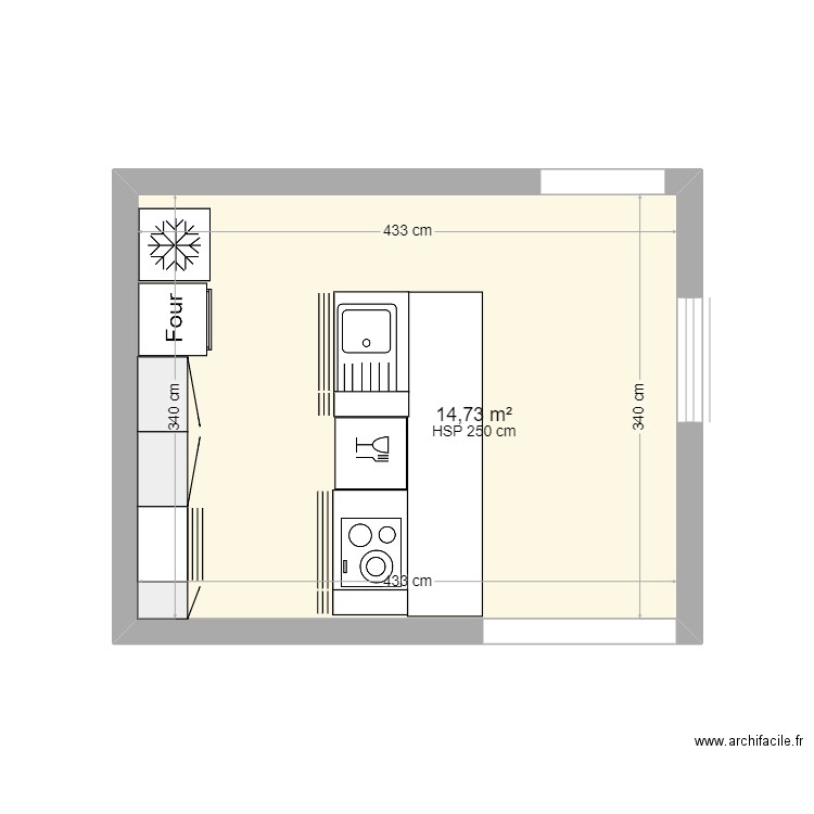 cuisine 76 cruguel. Plan de 1 pièce et 15 m2